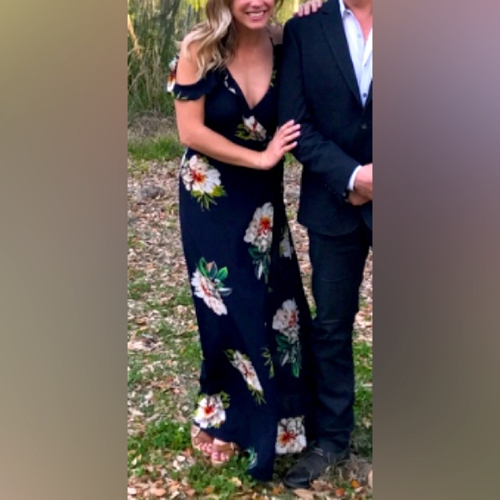 Navy floral wrap dress